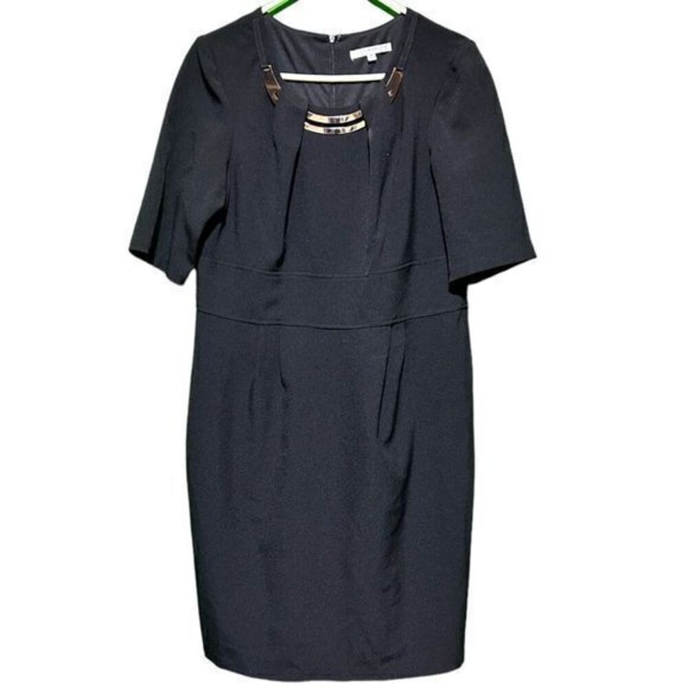 Studio One NY Women's Scoop Neck Gold Accent Pleated Pencil Dress Size‎ 14 Black